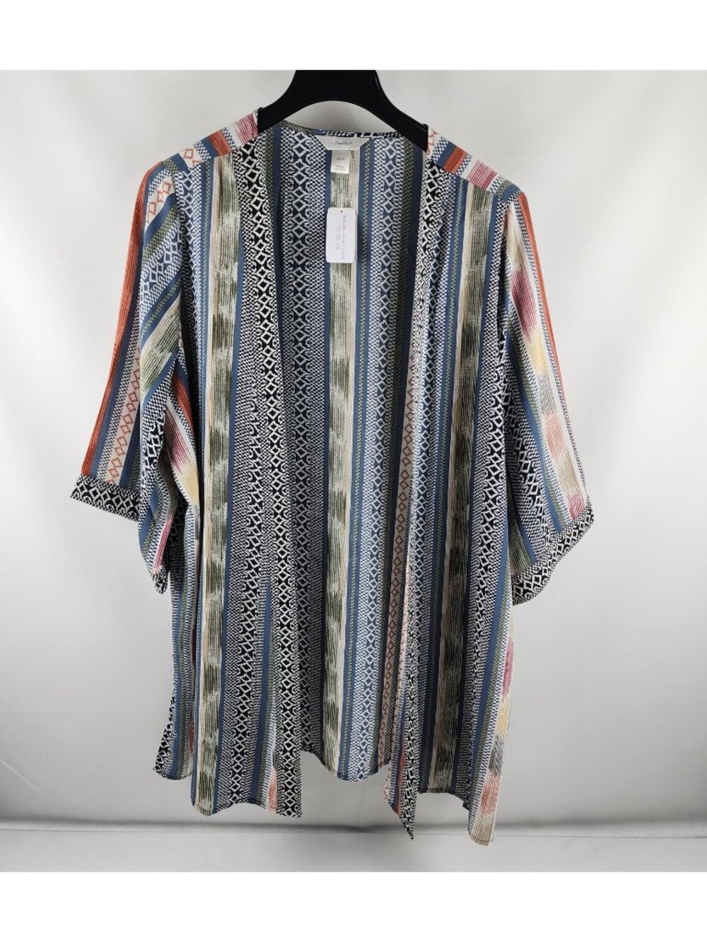 CJ Banks Cardigan Kimono Womens Plus 2X/3X Multi Geometric S/S Open Cardigan NWT